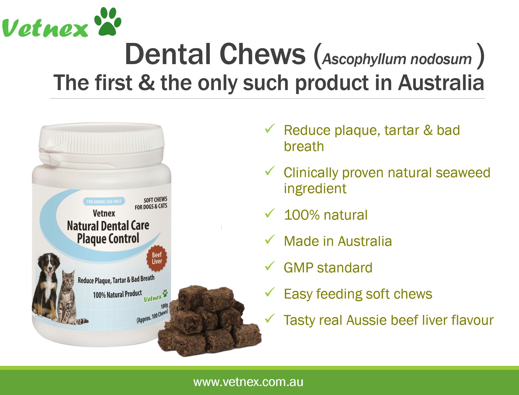 Vetnex Natural Dental Care Plaque Control Soft Chews, The First & The Only Such Product Available in Australia 